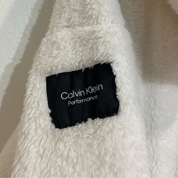 Calvin Klein Performance White Pullover Half Zip Sherpa Hoodie Sz L - Picture 7 of 12